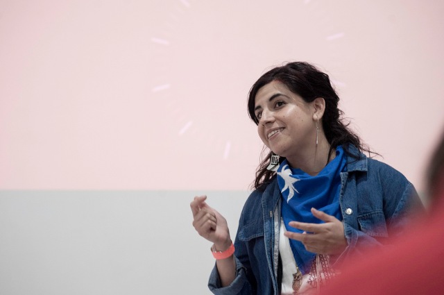 Claudia Huaiquimilla, directora del largometraje 'Mala Junta', durante Guadalajara Construye. Guadalajara, México. Marzo 6, 2016. Foto © Michel Amado.